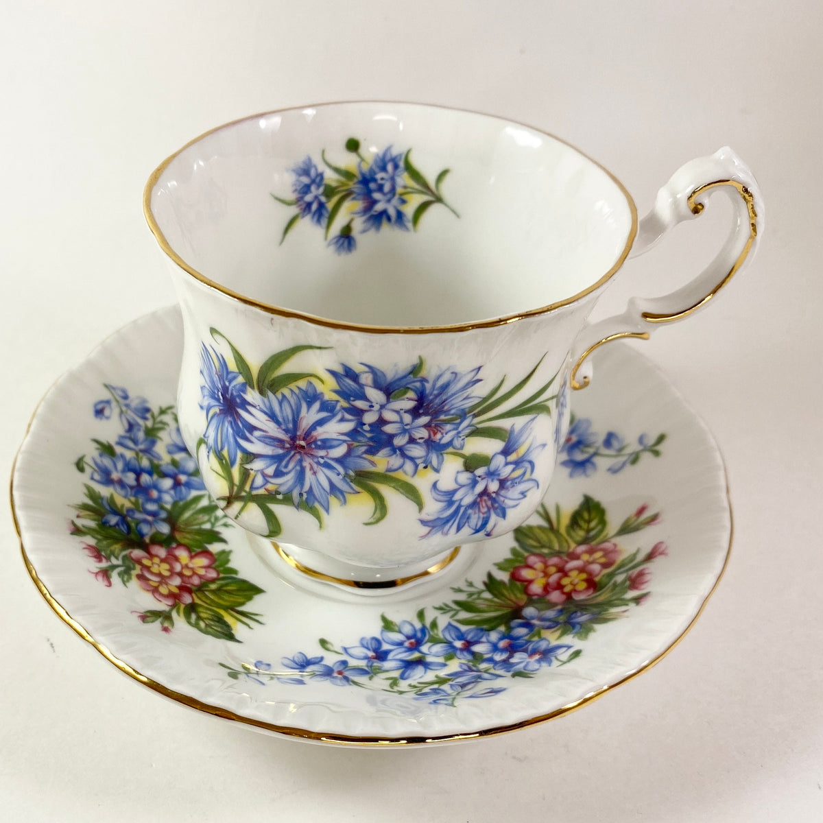 Paragon Floral Teacup and Saucer Set, Purple Blue Flowers, Made in England