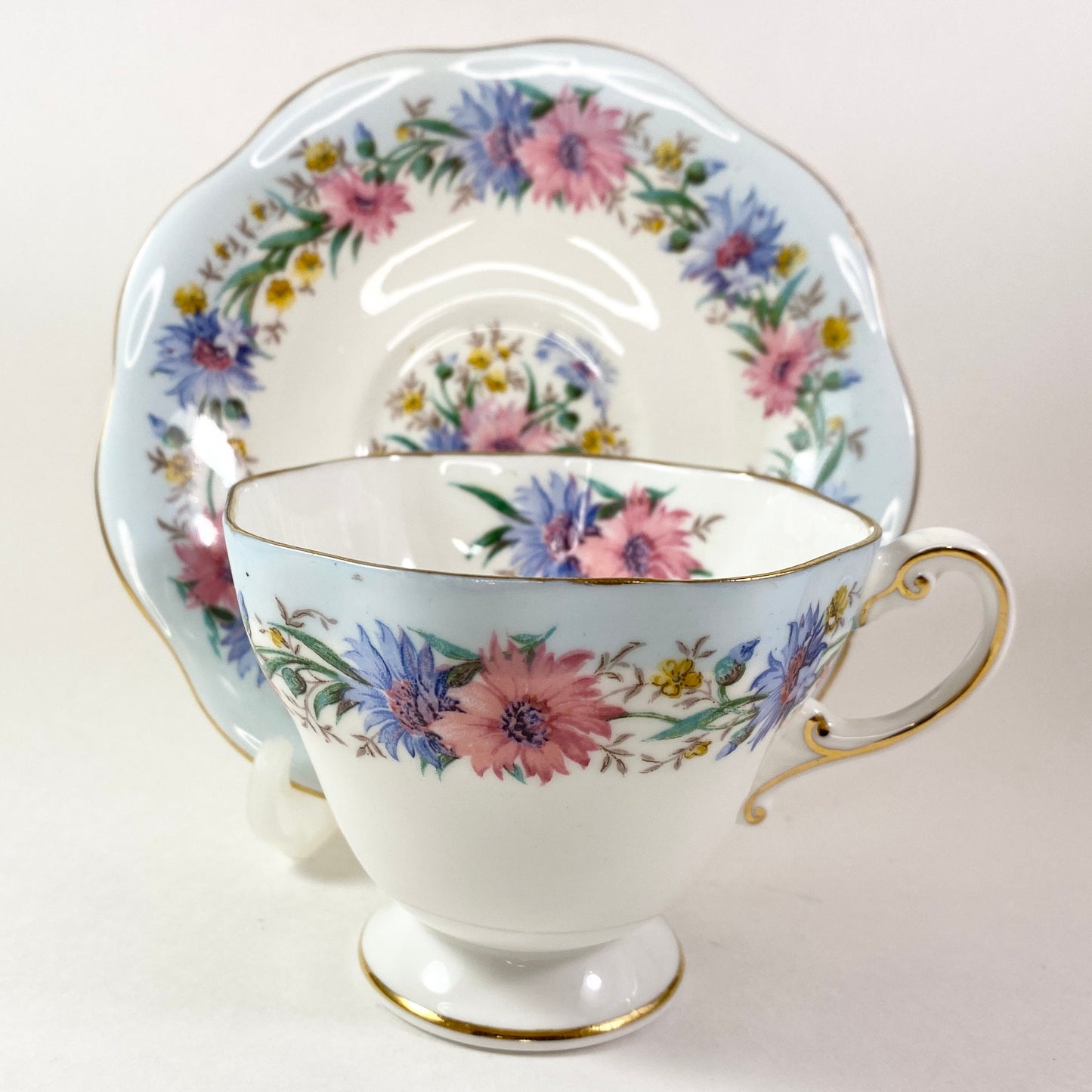 EB Foley Bone China Cornflower Blue Floral Tea Cup and Saucer