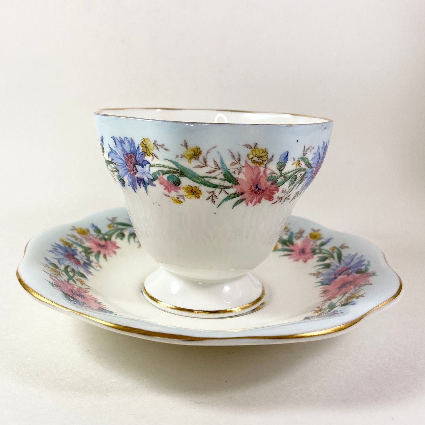 EB Foley Bone China Cornflower Blue Floral Tea Cup and Saucer