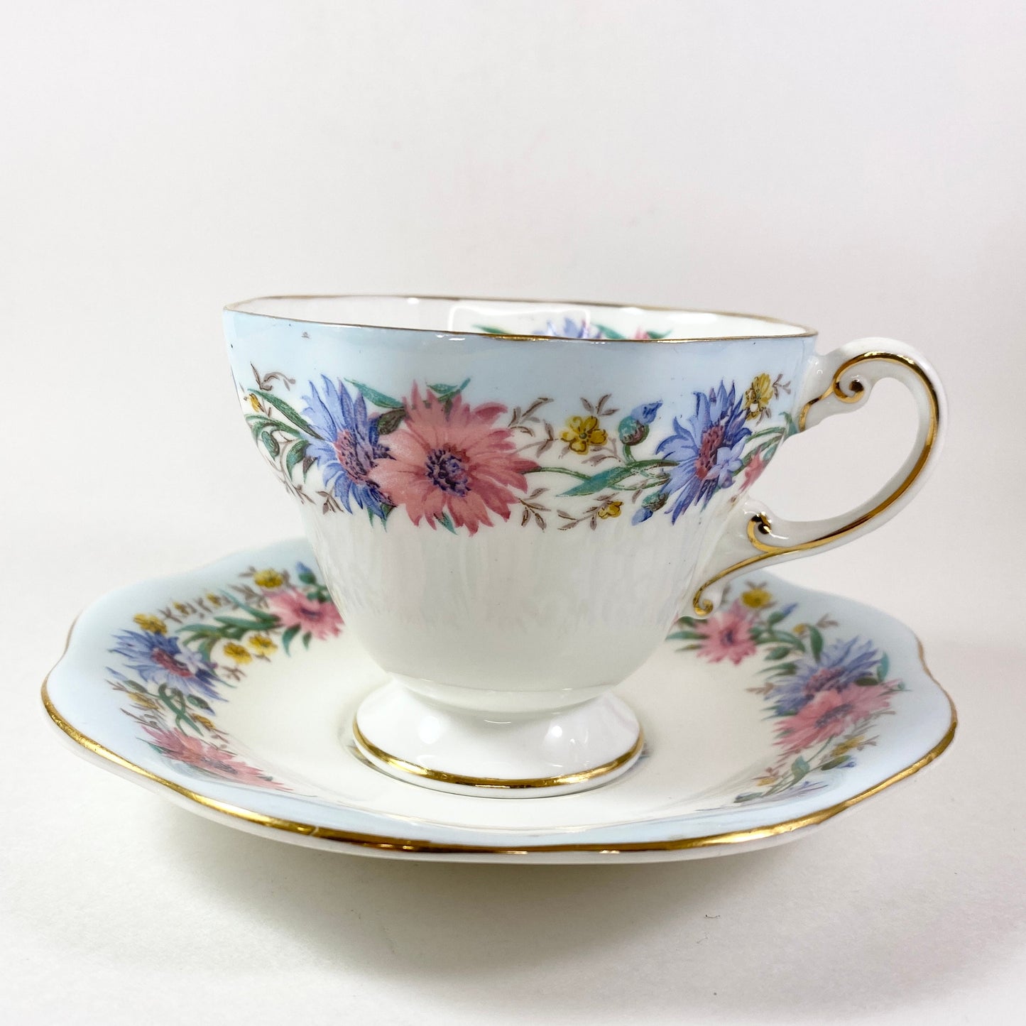 EB Foley Bone China Cornflower Blue Floral Tea Cup and Saucer