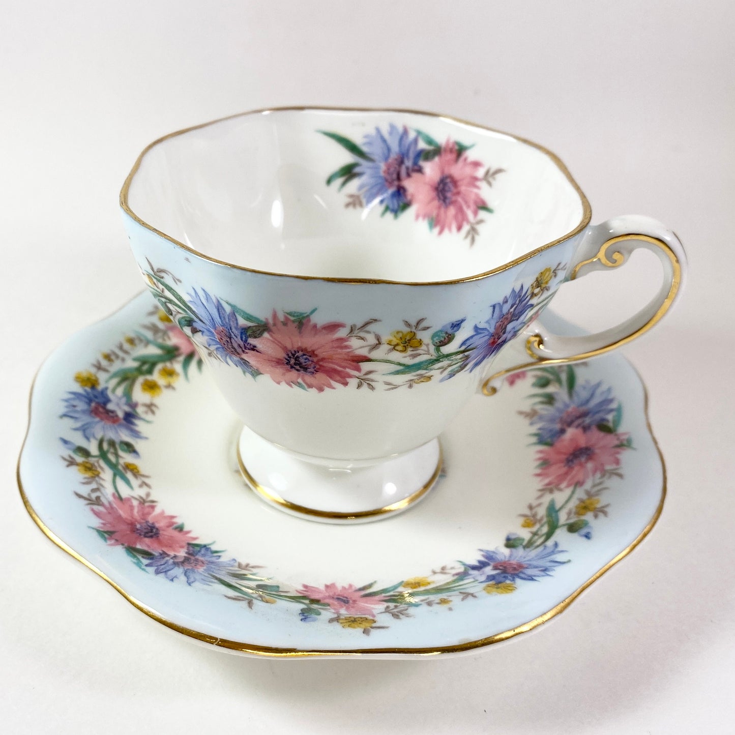 EB Foley Bone China Cornflower Blue Floral Tea Cup and Saucer