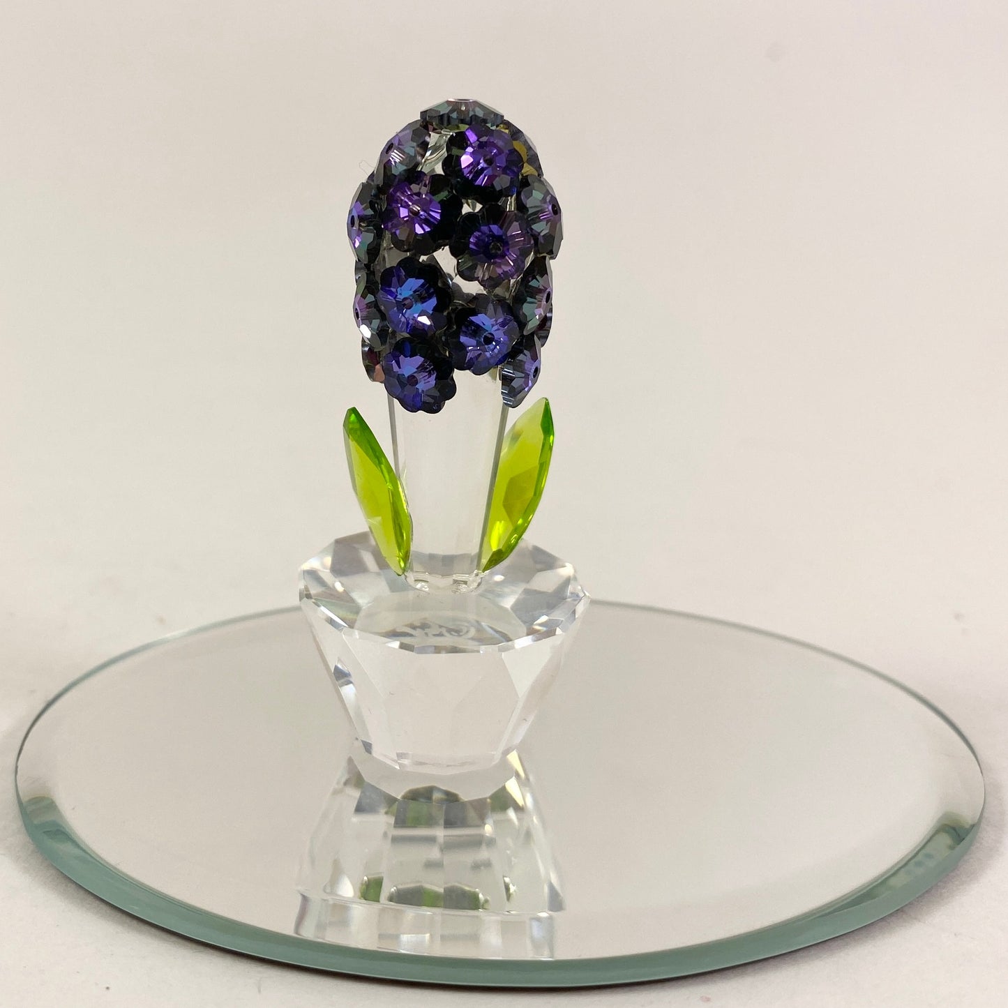 Rare Crystal world blue Hyacinth flowers in clear pot figurine with mirror