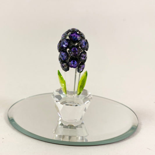 Rare Crystal world blue Hyacinth flowers in clear pot figurine with mirror