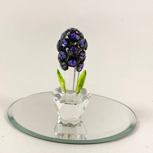 Rare Crystal world blue Hyacinth flowers in clear pot figurine with mirror