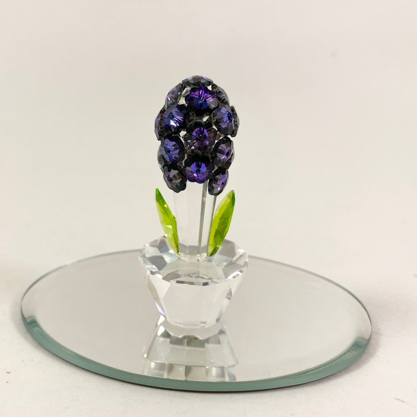 Rare Crystal world blue Hyacinth flowers in clear pot figurine with mirror