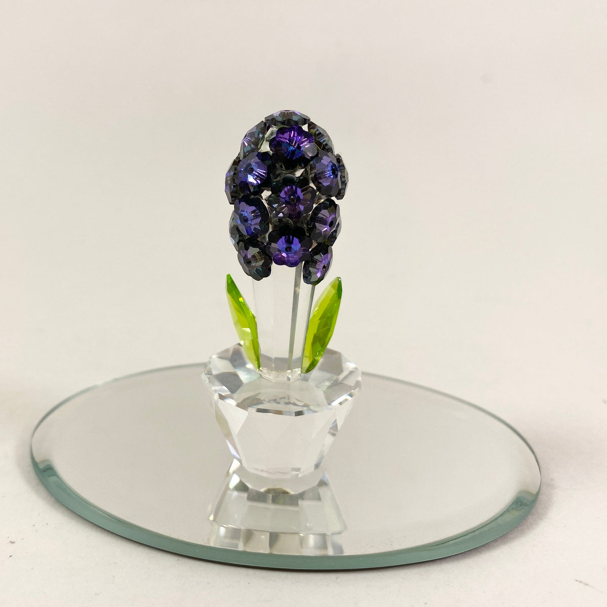 Rare Crystal world blue Hyacinth flowers in clear pot figurine with mirror