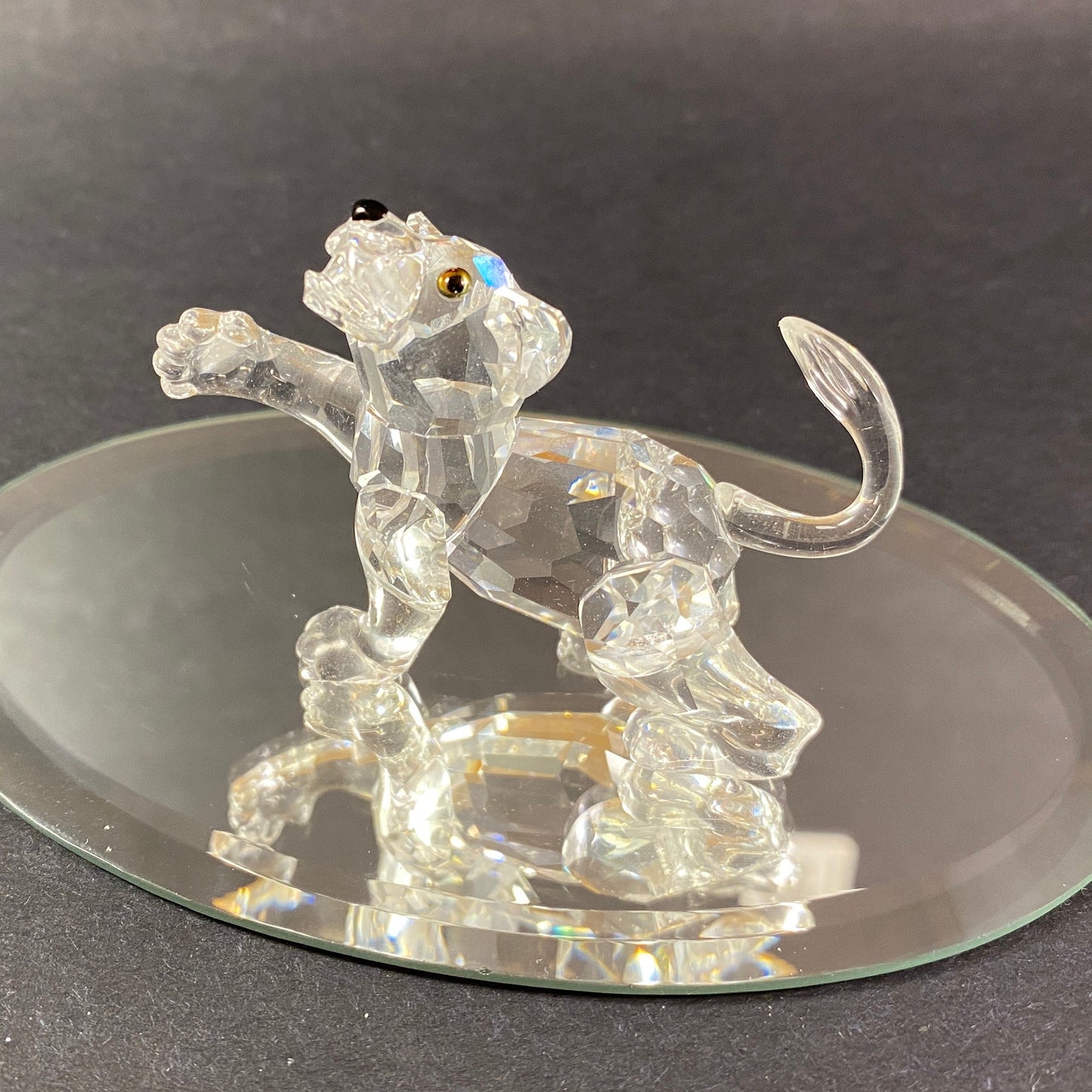 Swarovski Silver Crystal Figurine lion cub comes with display mirror