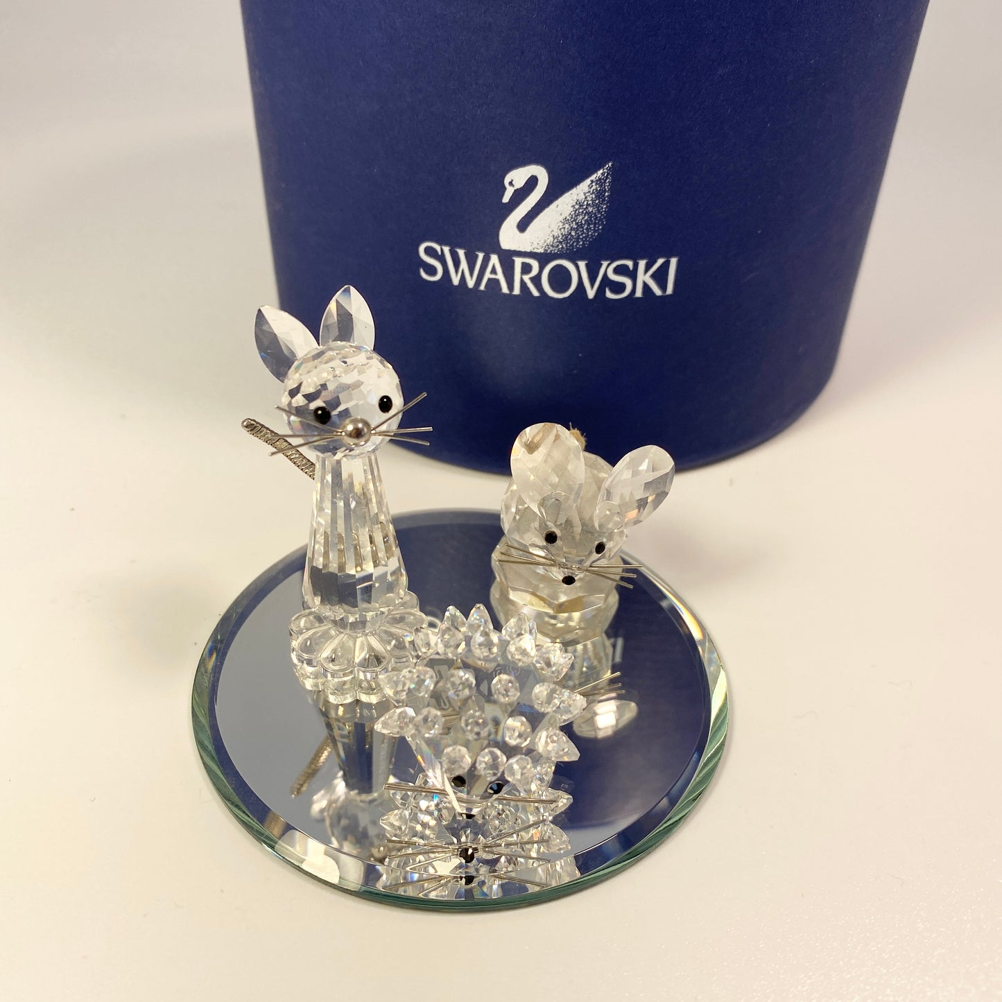 Swarovski Silver Crystal 3 Piece Starter Set Collection: Cat Mouse Hedgehog MIB