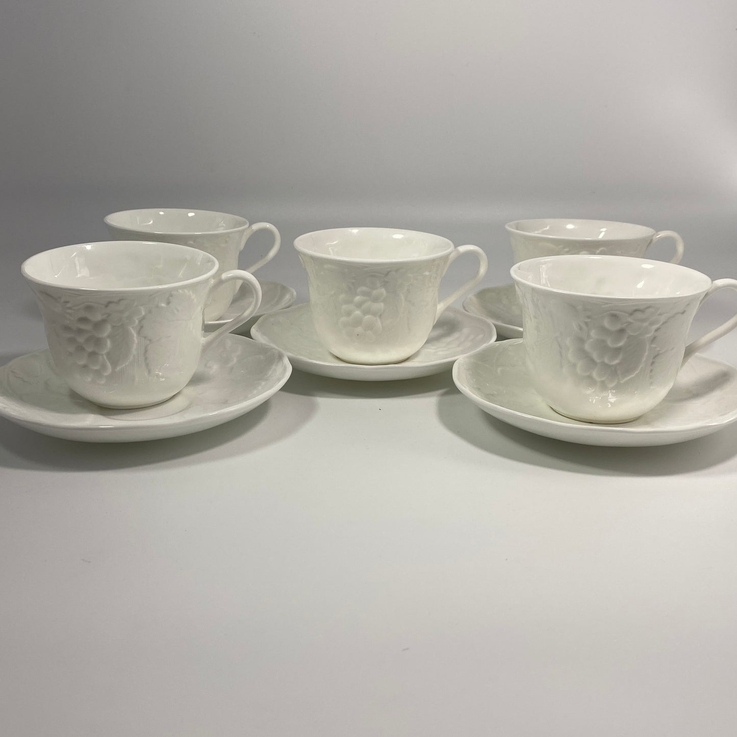 Wedgewood White Bone China Teacup and Saucer Strawberry & Vine Pattern