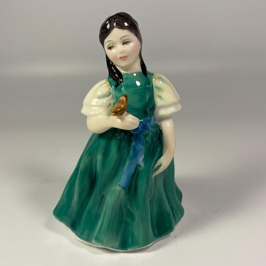 5.5" Royal Doulton FRANCINE figurine Woman Holding Bird 1971 HN 2422 Green Dress