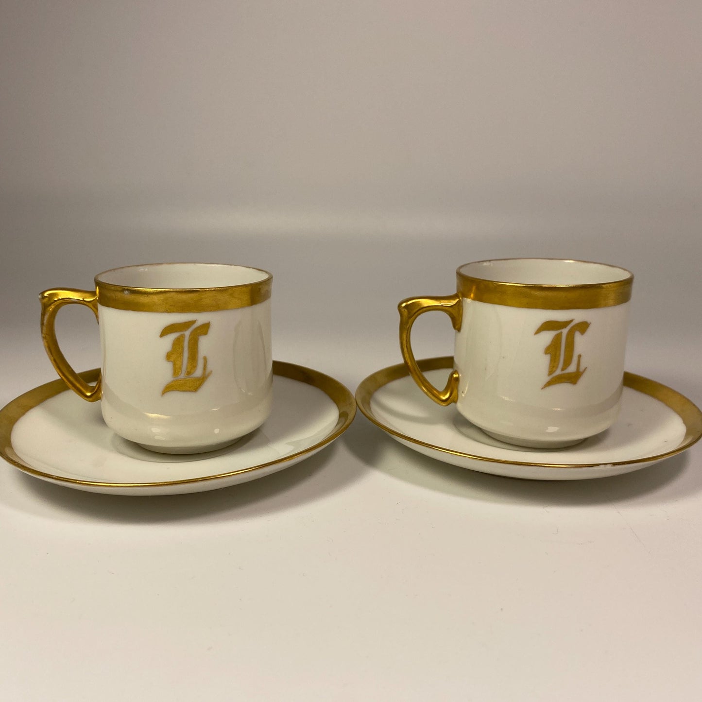 Extremely Rare MZ Austria Demitasse Cup & Saucer Vintage Gold Trim Set of 2