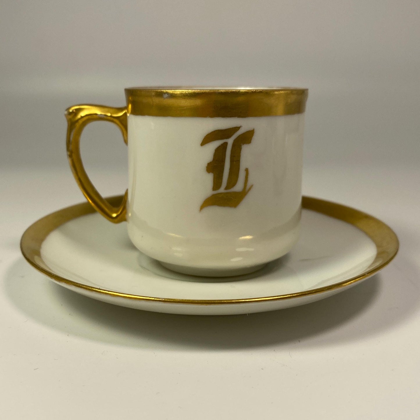 Extremely Rare MZ Austria Demitasse Cup & Saucer Vintage Gold Trim Set of 2