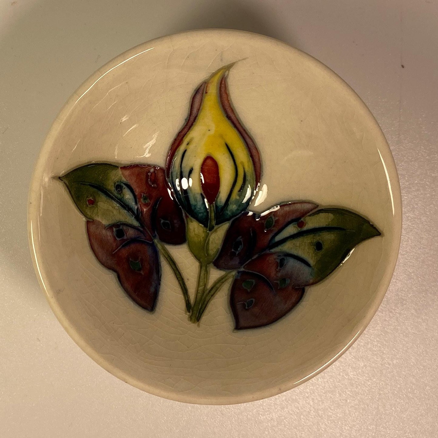 Vintage Moorcroft Pottery Aurum Lilly  Small Base Footed Bowl 4.5” England