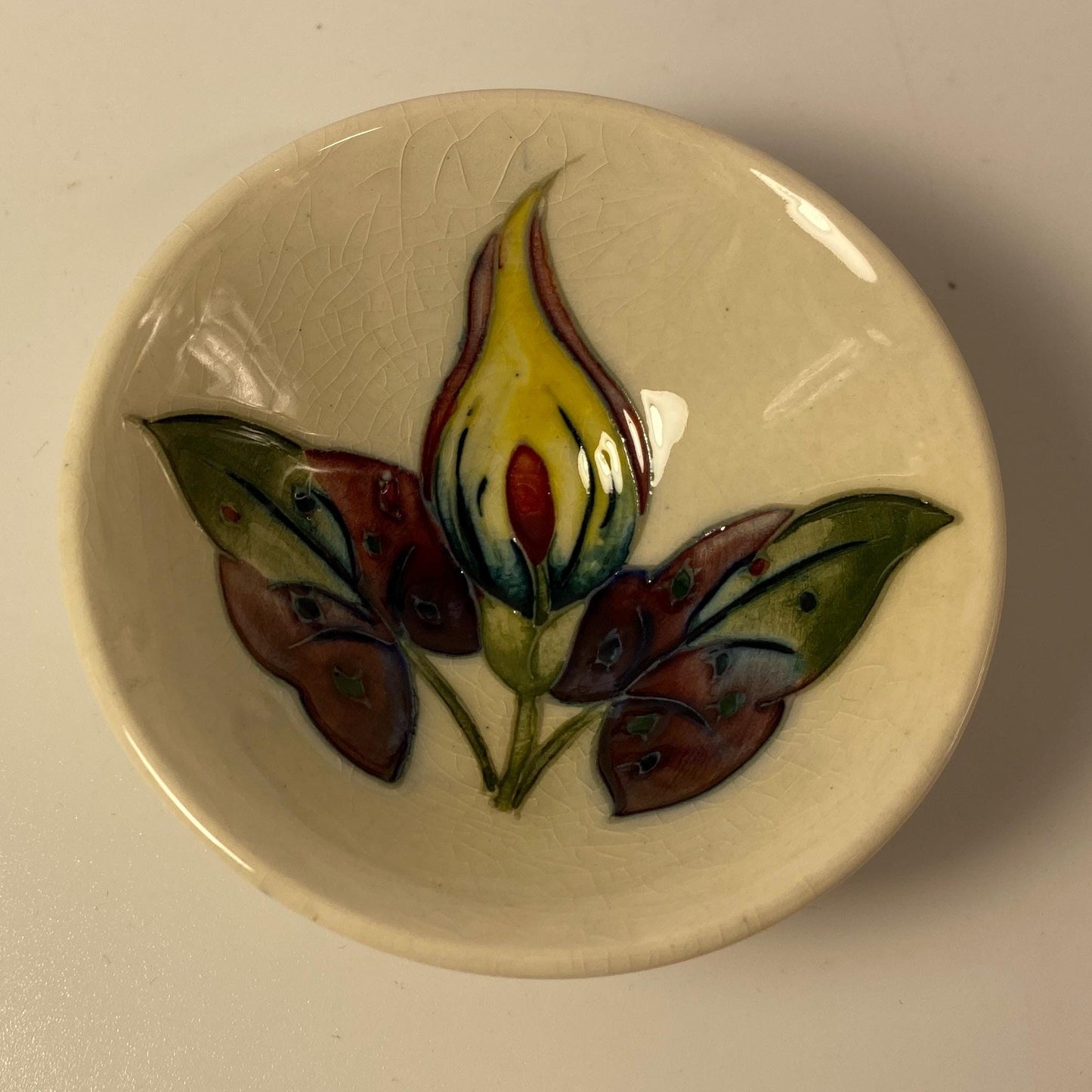 Vintage Moorcroft Pottery Aurum Lilly  Small Base Footed Bowl 4.5” England