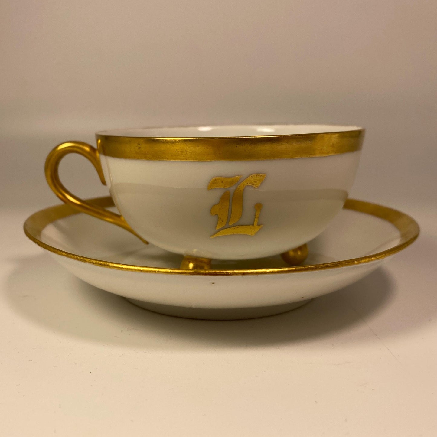 Antique MZ Austria  white and gold footed China Teacup & Saucer