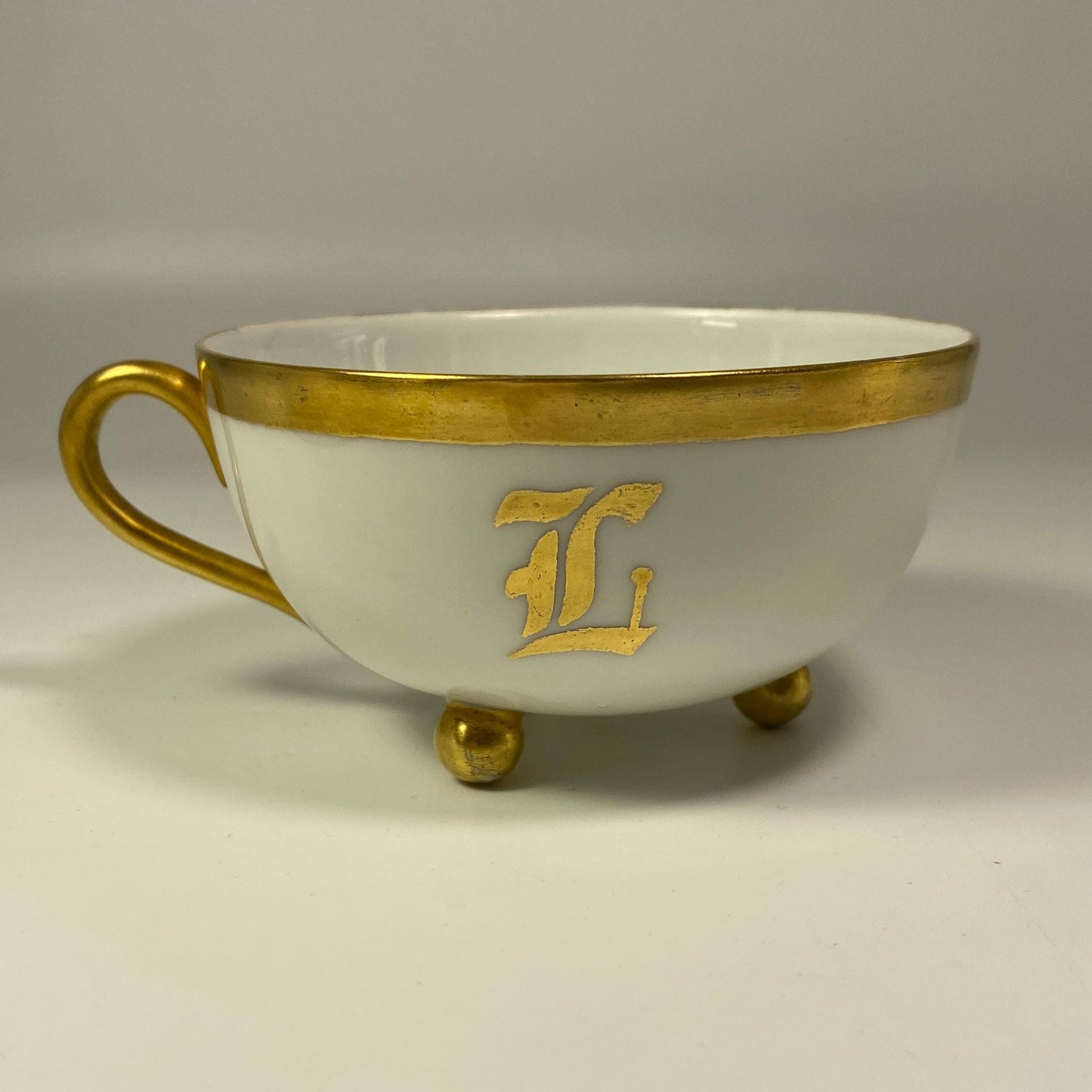 Antique MZ Austria  white and gold footed China Teacup & Saucer