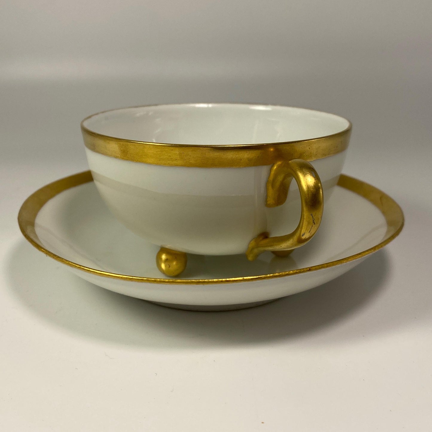 Antique MZ Austria  white and gold footed China Teacup & Saucer