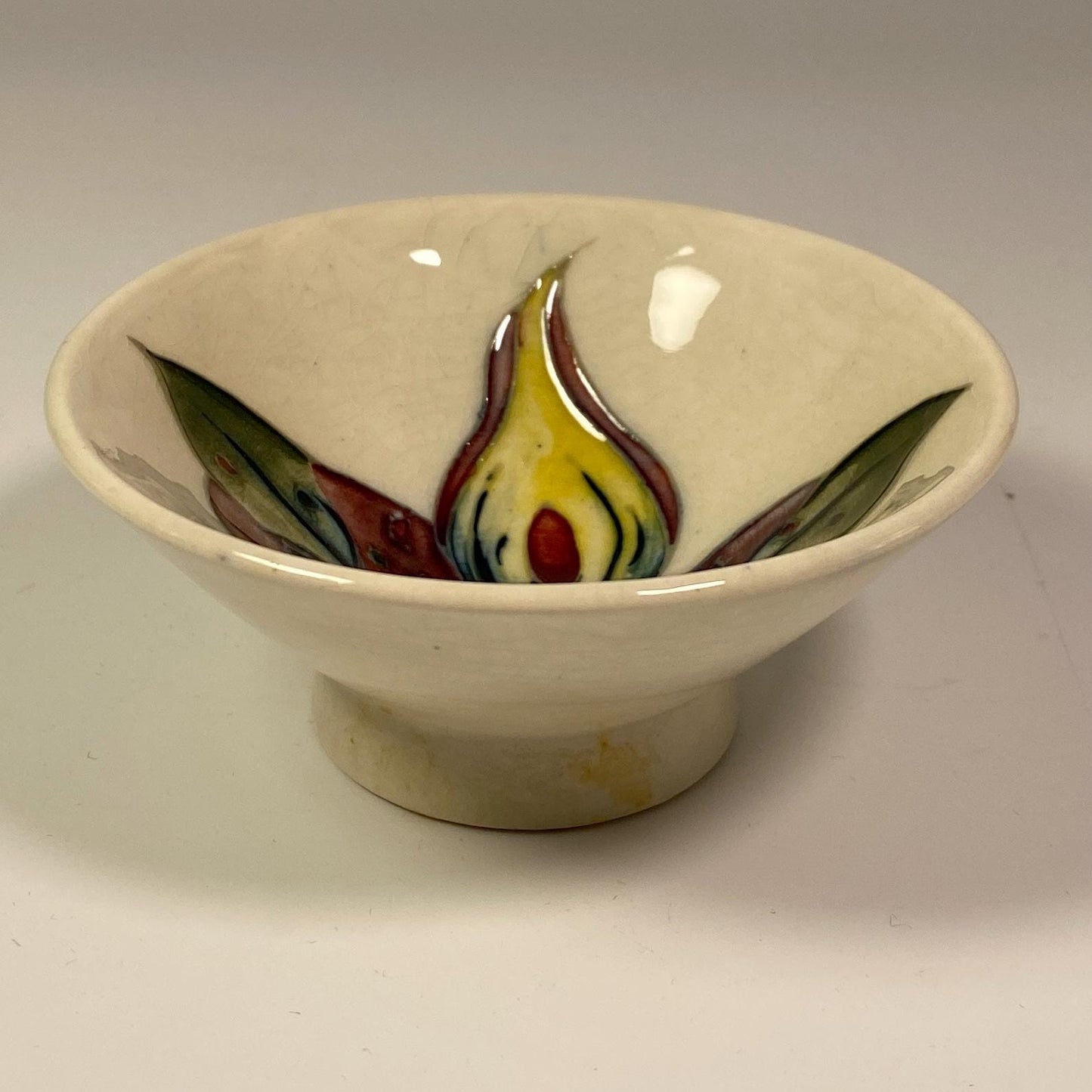 Vintage Moorcroft Pottery Aurum Lilly  Small Base Footed Bowl 4.5” England