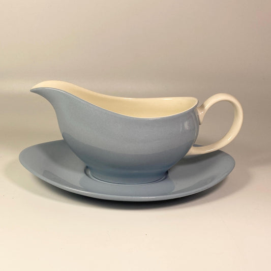 Vintage Wedgwood Summer Sky Gravy Boat and Saucer~Blue White Etruria Barlaston