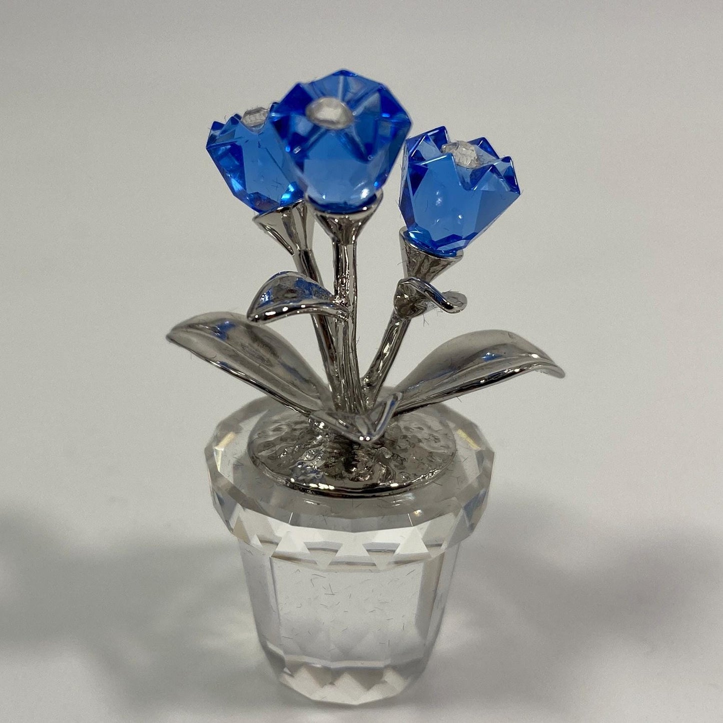 Swarovski Crystal Forget Me Not Blue Flowers w/ Silver Leaves Vase Pot 626873