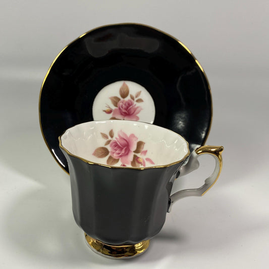 Exotic & Rare Limited edition Birks Elizabethan Black teacup and saucer