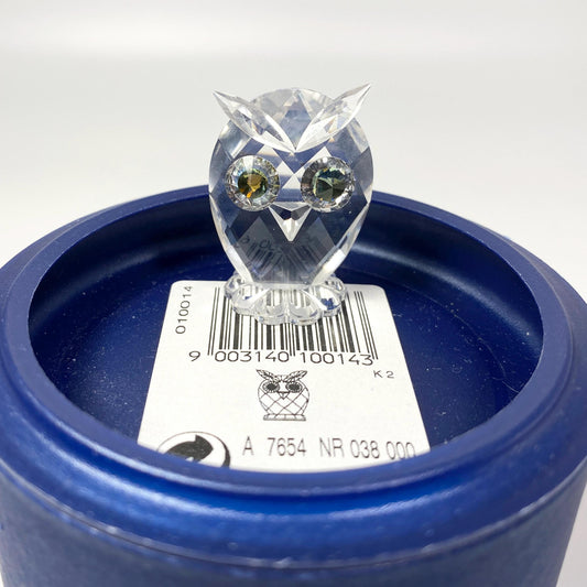 Swarovski Crystal small 1 3/8" Owl Figurine 100143 Green Eyes with Box & CoA