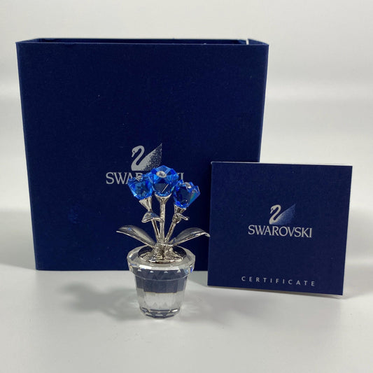 Swarovski Crystal Forget Me Not Blue Flowers w/ Silver Leaves Vase Pot 626873