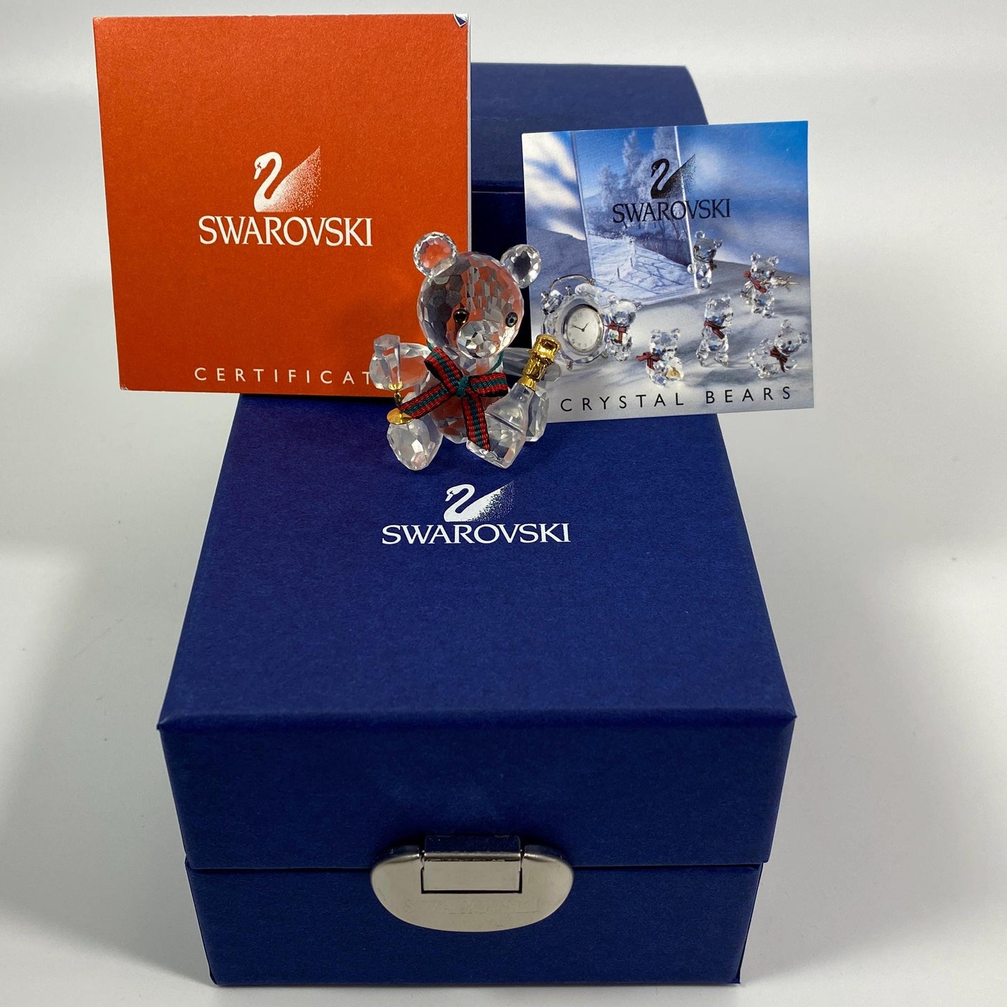 RARE!! Swarovski Crystal Kris Bear  w/Champagne bottle and Flute, Original Box