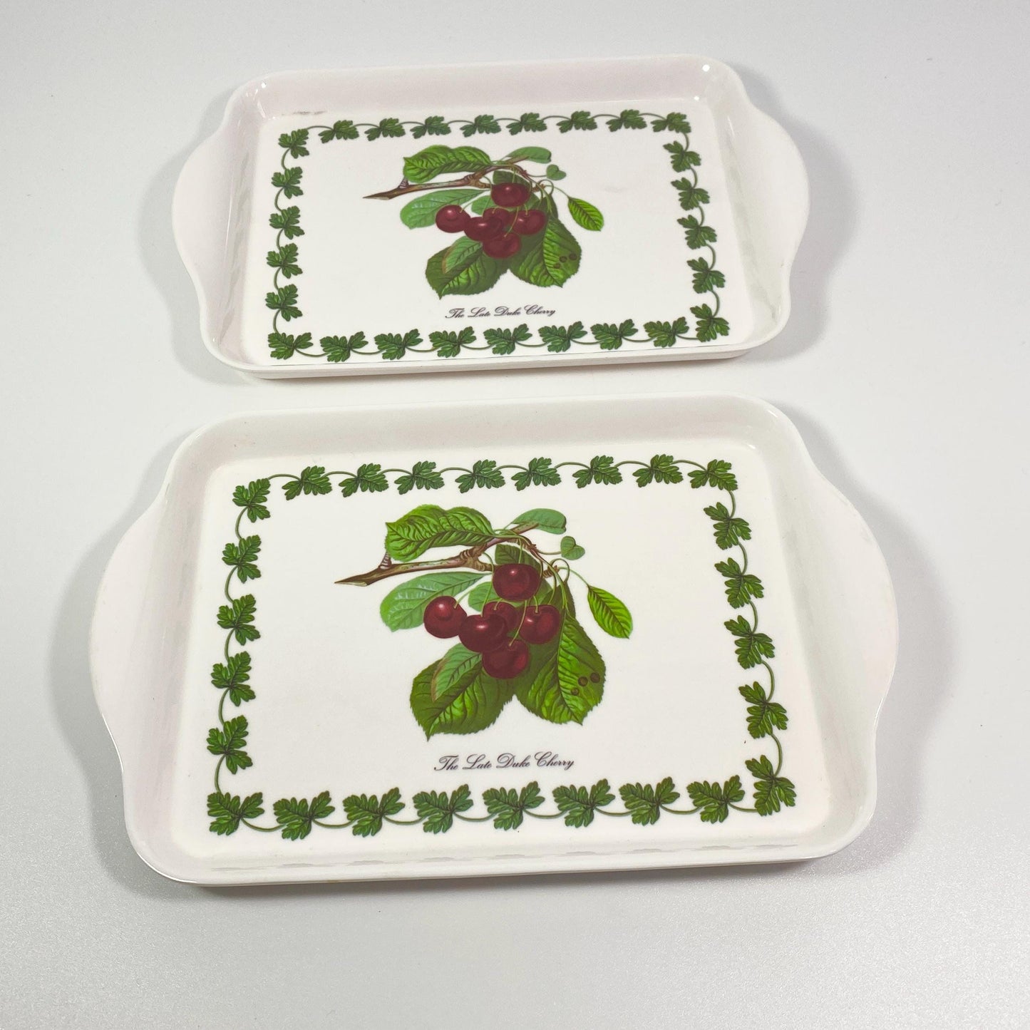 Two Small Portmeirion The Late Duke Cherry Handled Melamine Trays 8 1/4  x 5.5”w