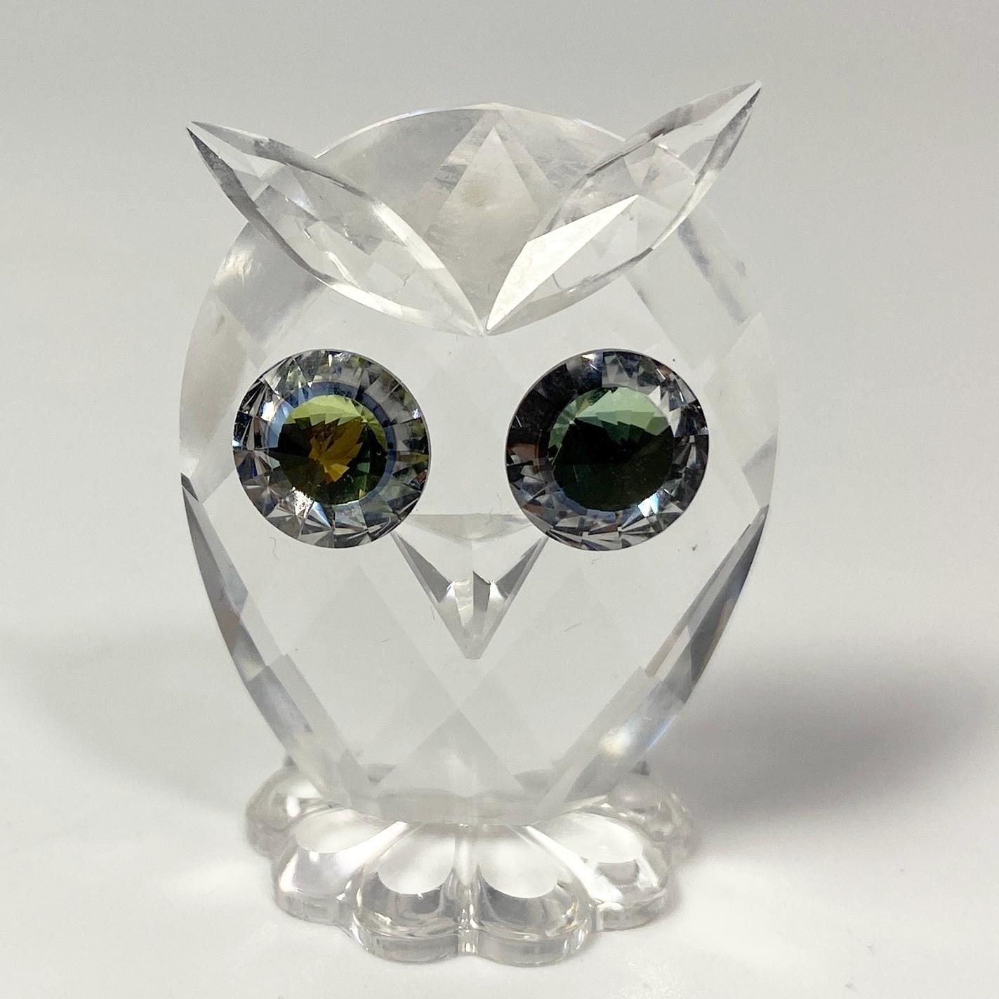 Swarovski Crystal small 1 3/8" Owl Figurine 100143 Green Eyes with Box & CoA