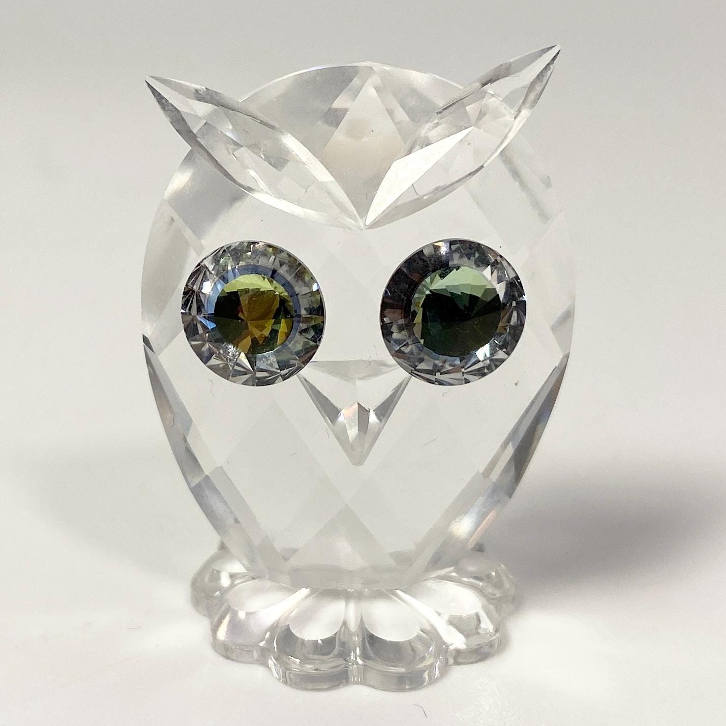 Swarovski Crystal small 1 3/8" Owl Figurine 100143 Green Eyes with Box & CoA