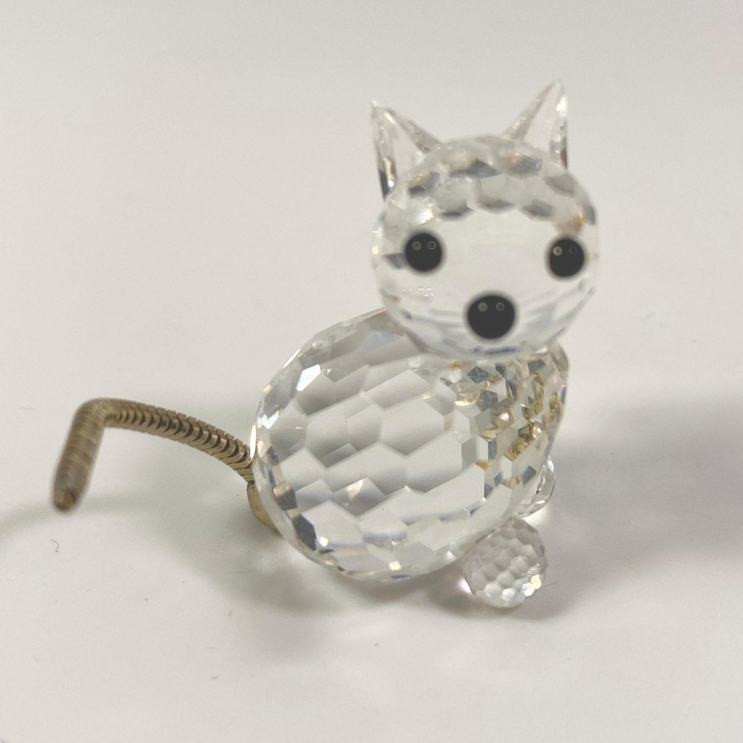 Swarovski Crystal Cat Kitten small Figurine with Flexible Silver Metal Tail 1.25" tall