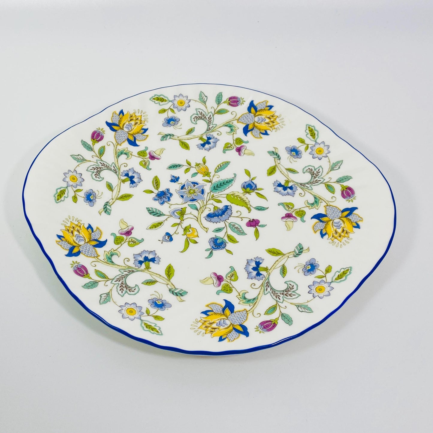 1993 Minton signed Haddon Hall Blue  Cake Plate  Bone China Made In  England