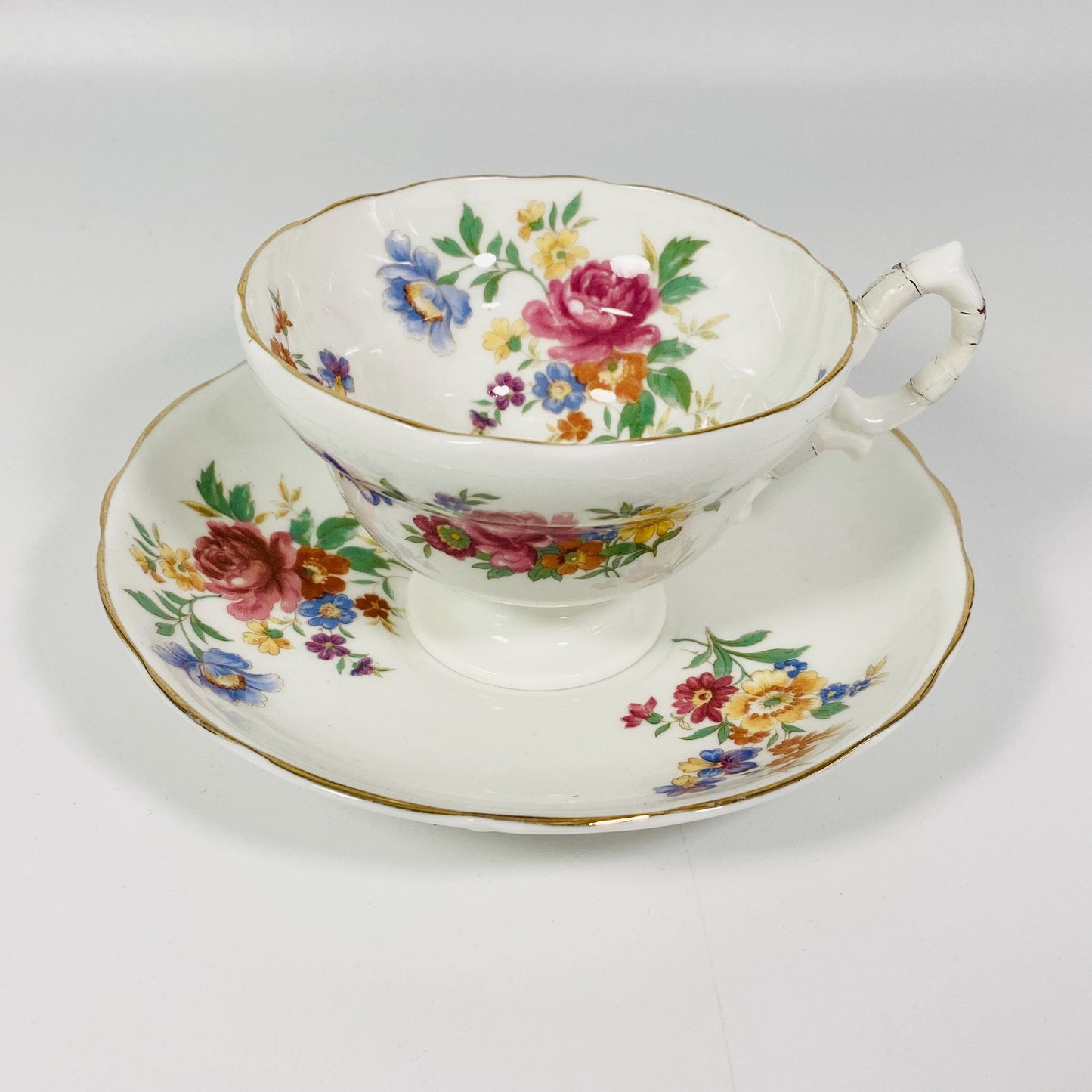 Hammersley tea cup & saucer pink rose floral teacup wide mouth England 1950s