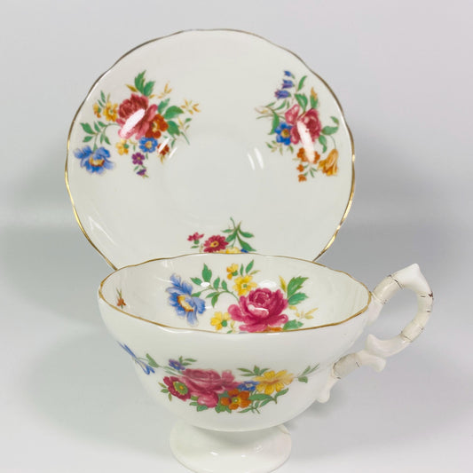 Hammersley tea cup & saucer pink rose floral teacup wide mouth England 1950s