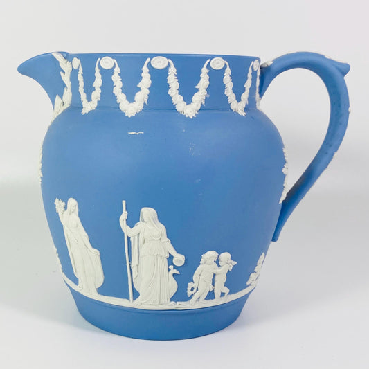 Vintage Wedgwood Jasperware Pitcher Creamer Jug Garland Trim 5”  Blue 1959