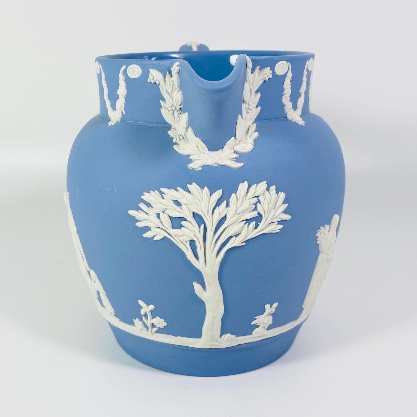 Vintage Wedgwood Jasperware Pitcher Creamer Jug Garland Trim 5”  Blue 1959