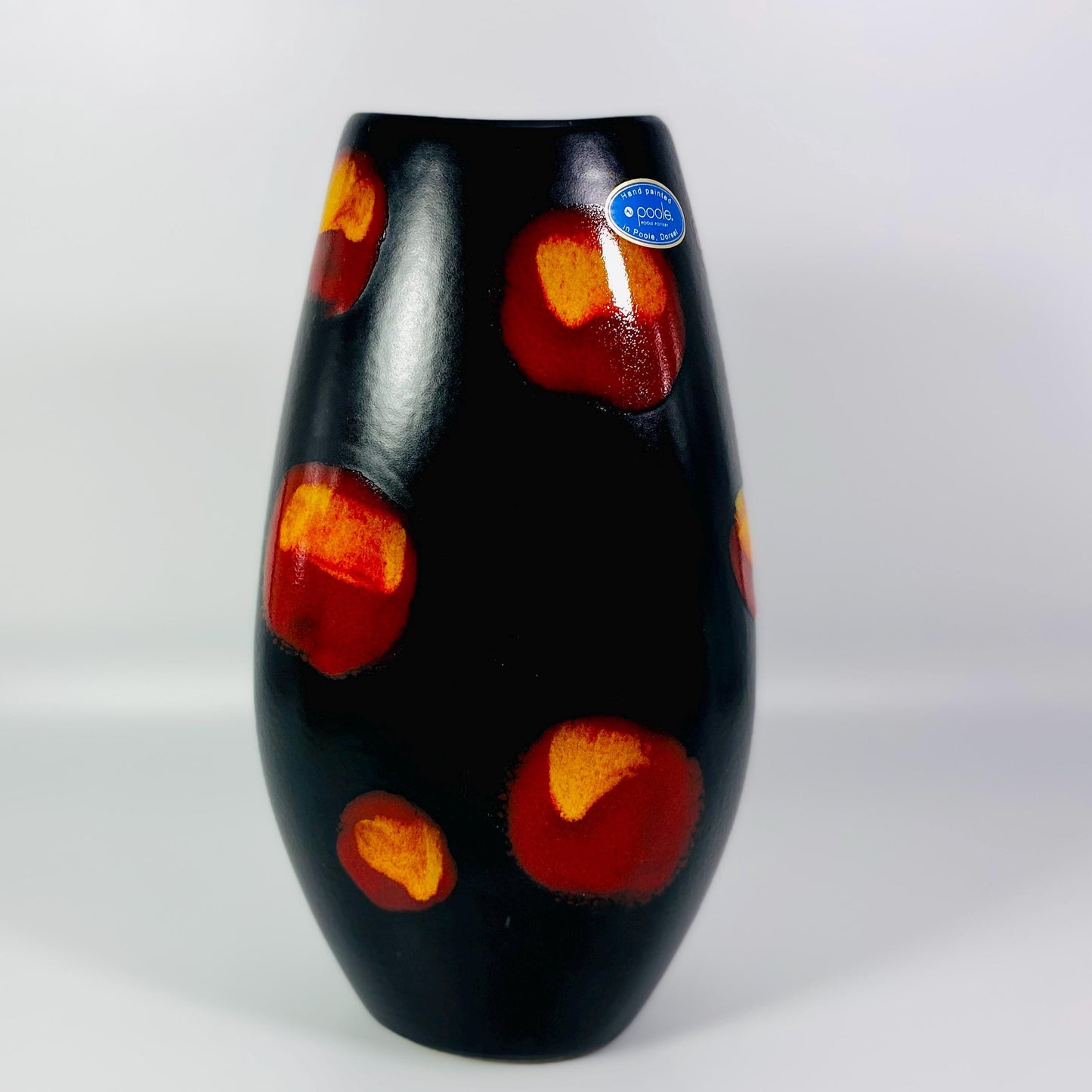 Vintage Black Red Lava Drip Volcano Galaxy Glaze Poole England Pottery Vase 10"