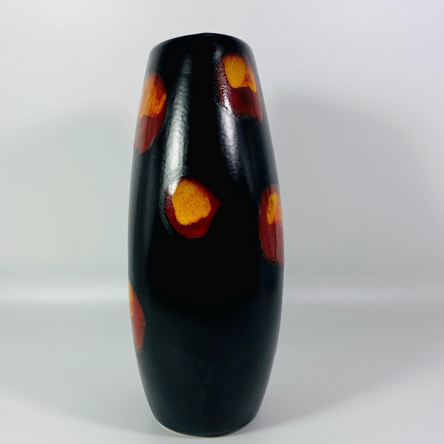 Vintage Black Red Lava Drip Volcano Galaxy Glaze Poole England Pottery Vase 10"