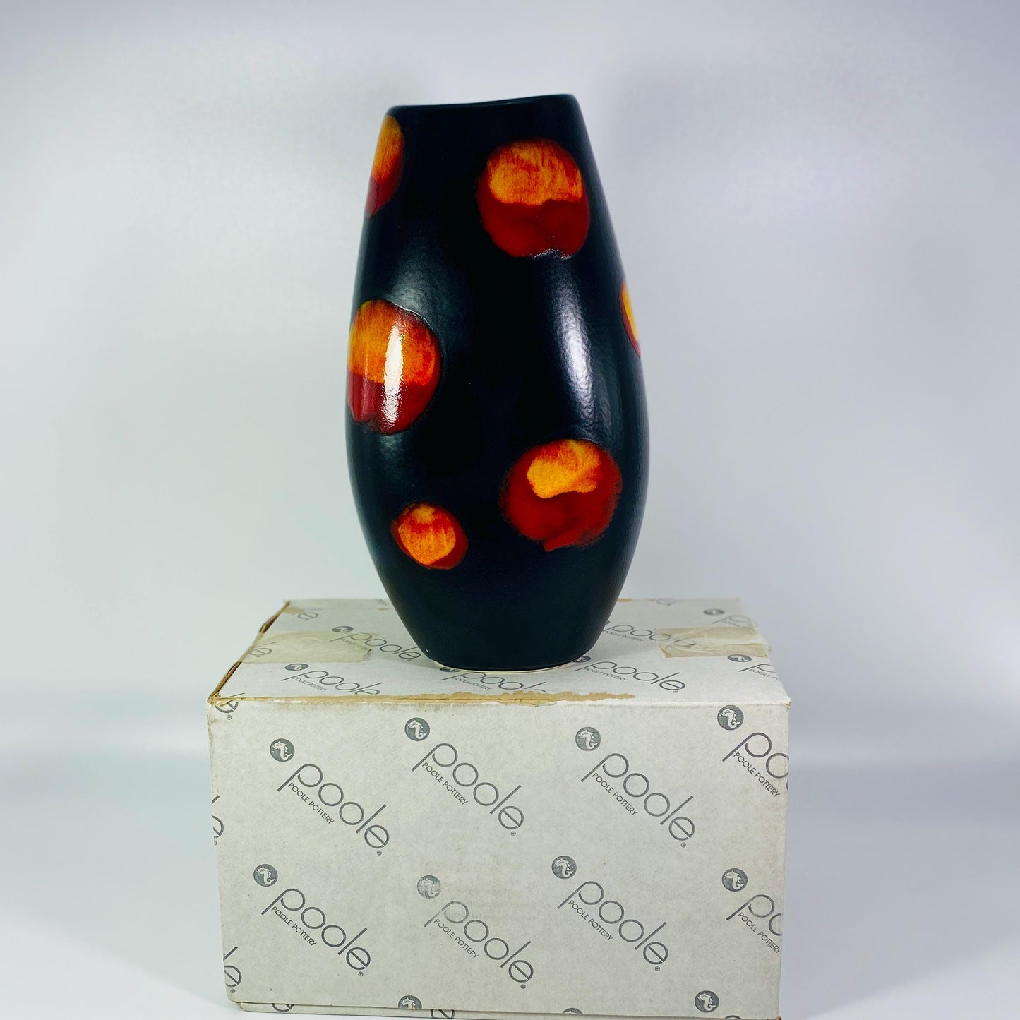 Vintage Black Red Lava Drip Volcano Galaxy Glaze Poole England Pottery Vase 10"