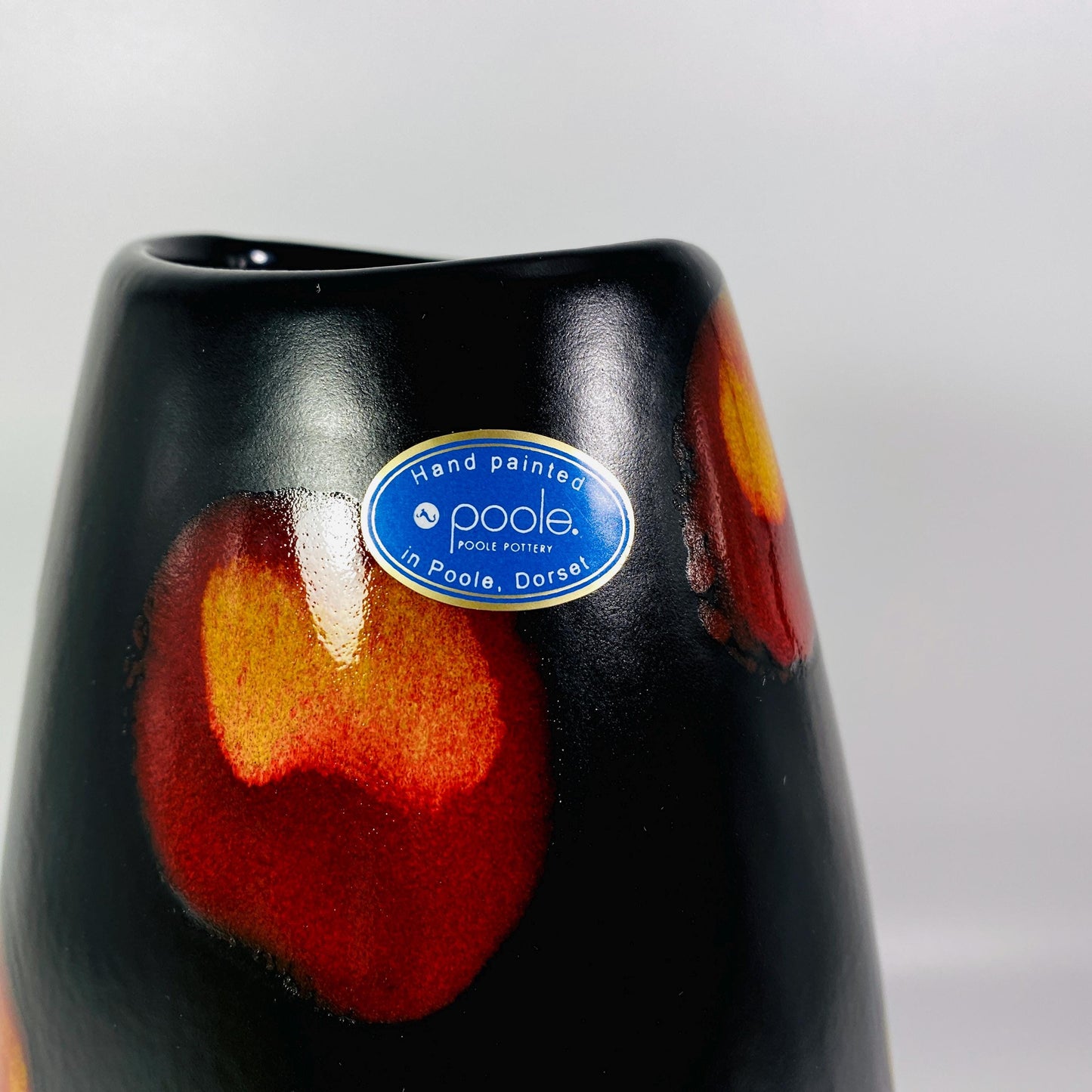 Vintage Black Red Lava Drip Volcano Galaxy Glaze Poole England Pottery Vase 10"