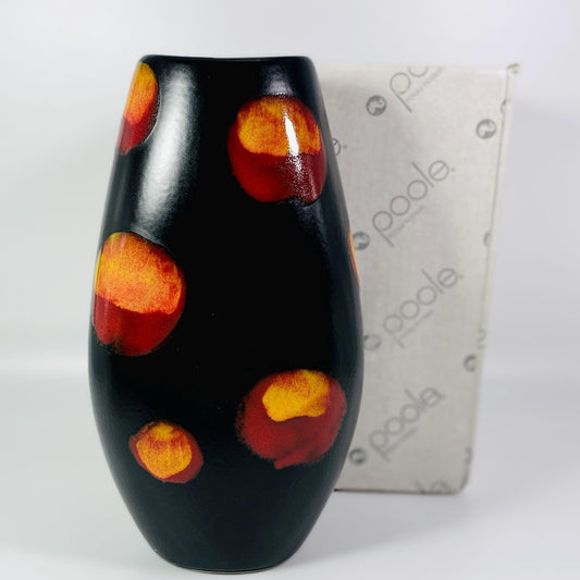 Vintage Black Red Lava Drip Volcano Galaxy Glaze Poole England Pottery Vase 10"
