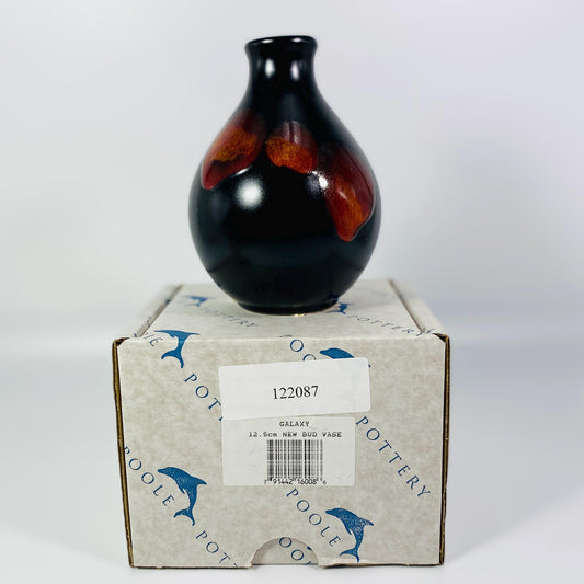 Vintage Black Red Lava Drip Volcano Galaxy Glaze Poole England Pottery Vase 5"
