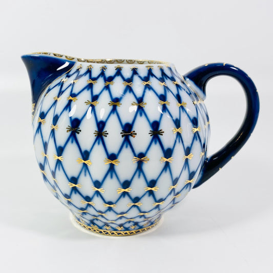 Lomonosov Imperial Porcelain Cobalt Net CREAMER Russian Bone China LFZ Blue 22k