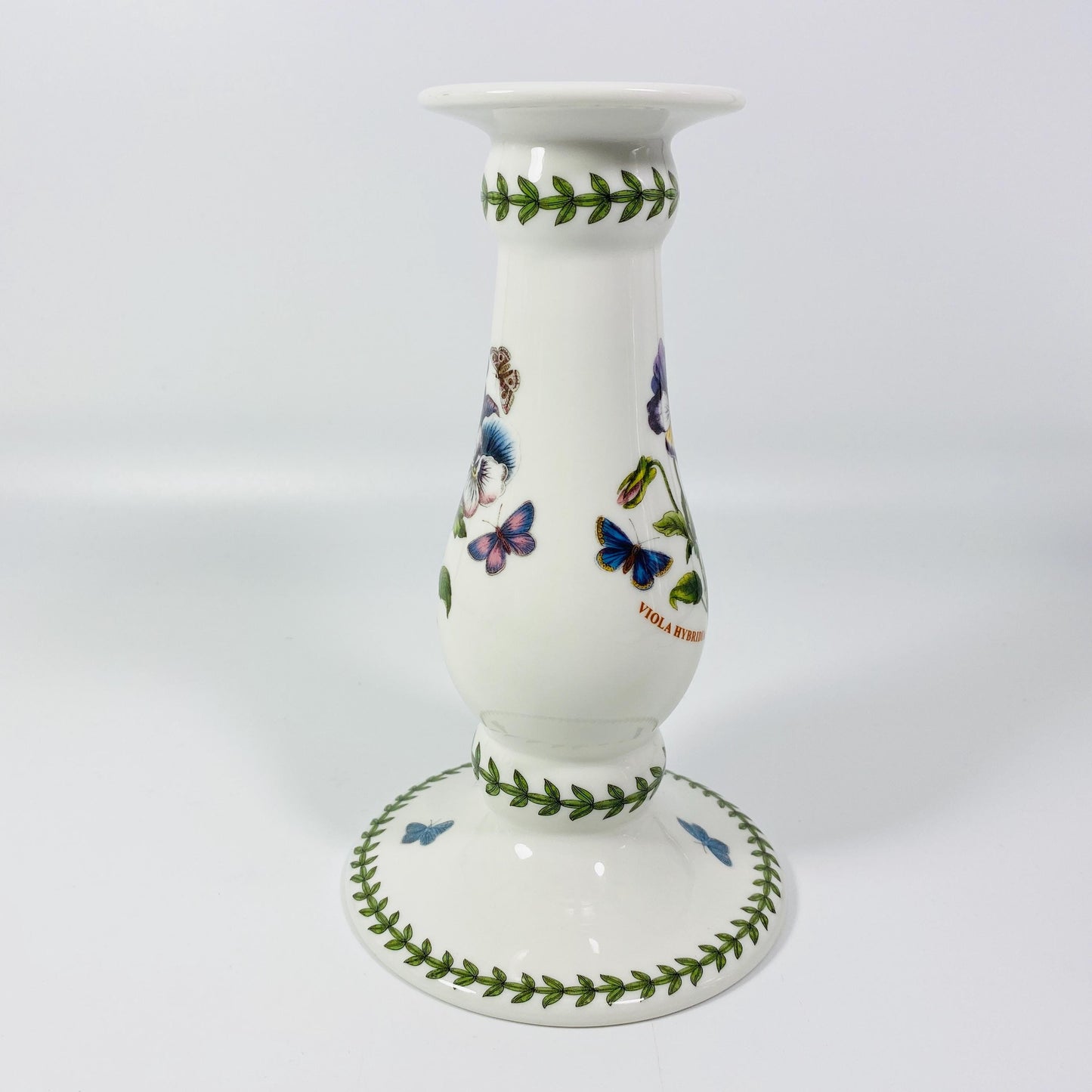 2 Ceramic Portmeirion Botanic Garden Viola Hybrida 7.5" Taper Candlesticks
