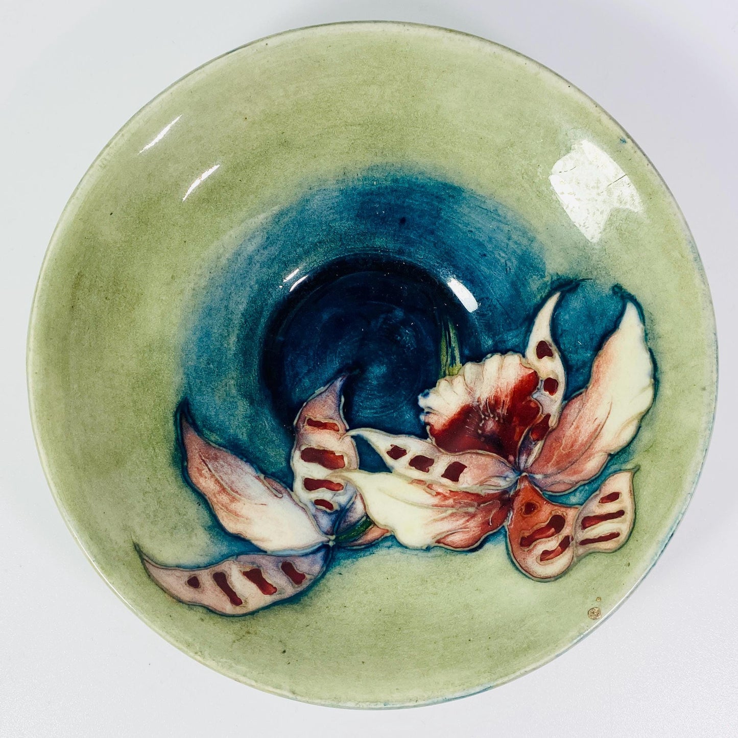 Antique Moorcroft Pottery 5.5 inchs Plate With Pink Iris floral design ,England