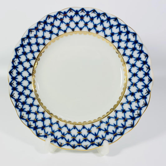 Lomonosov Imperial Russian Porcelain Cobalt Plate 7” Bread Plate Blue Gold