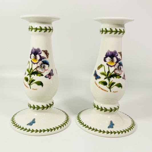 2 Ceramic Portmeirion Botanic Garden Viola Hybrida 7.5" Taper Candlesticks
