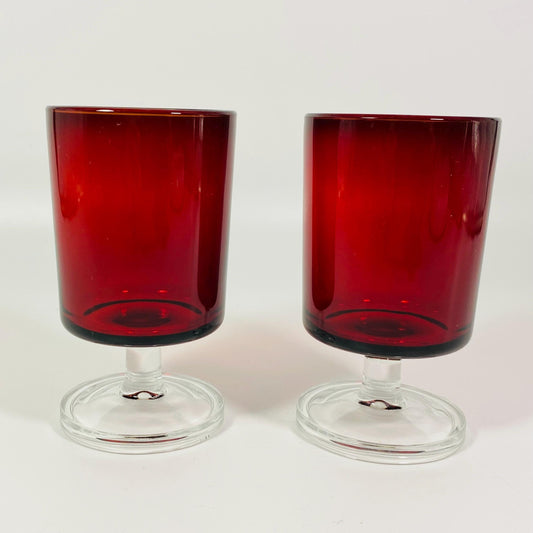 Set of 2 Acoroc France ruby red Wine Beverage Cavalier pedestal glasses 4 inches