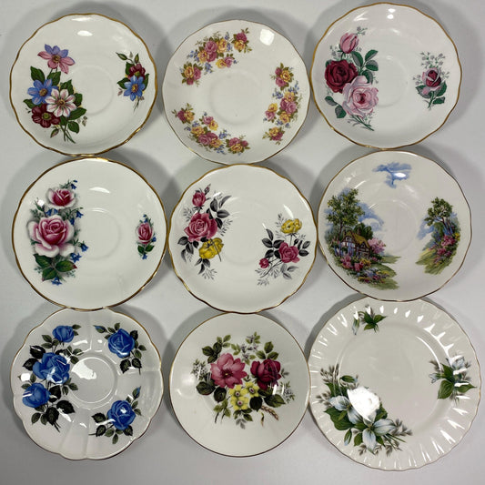 Vintage Orphan saucers from Royal Vale, Royal Albert & Delphine